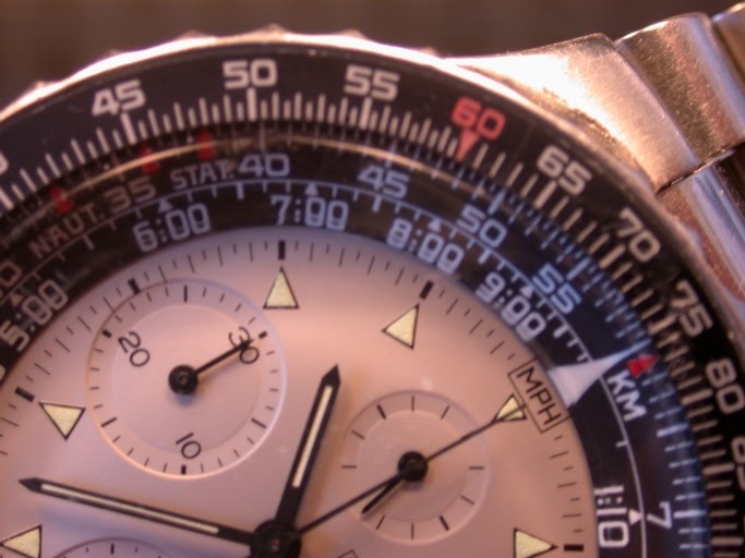 Close-up of a chronograph watch